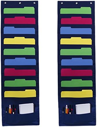 Folder Holder --- Wall Storage Pocket Charts -- Hanging File Organizer -- Pocket Chart Organizers for Classrooms, Teacher, Office, Home (2 Pack)