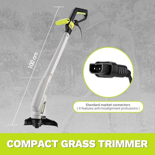 DEKOPRO Tagliabordi Elettrico a Doppio Filo 250 W: Connettore Maschio Standard, Larghezza Taglio 23 cm, Inclusi 3 Bobine di Filo, Ideale per Prati, Giardini e Diserbatura Erbe Infestanti