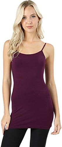 Women's Long Tank Camisole Top with Adjustable Spaghetti Straps and Built-in Shelf Bra, Sizes S, M, L, XL