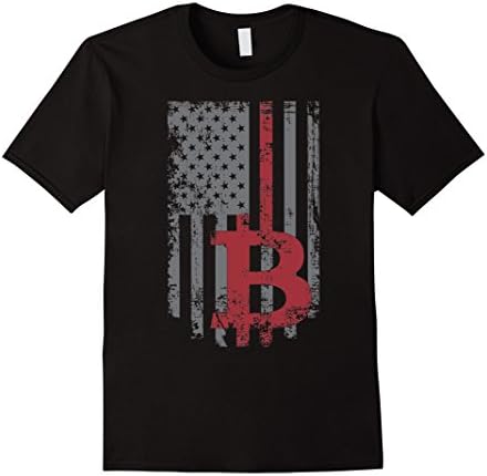 Mens US Flag Bitcoin Logo T-Shirt XL Black