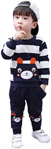 Nation Autumn Winter Kids Baby Girl Boy Clothes Set Striped Bear Tops+Pants Outfits (2T, Navy)
