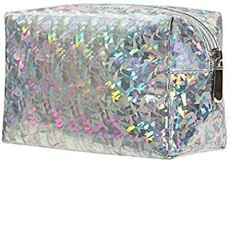 Holographic Cosmetic bag,Easeu Women's Iridescent Glitter Laser Hologram Make Up Bag Rainbow Shiny Prism Organizer Toiletry bag-Silver