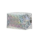 Holographic Cosmetic bag,Easeu Women's Iridescent Glitter Laser Hologram Make Up Bag Rainbow Shiny Prism Organizer Toiletry bag-Silver