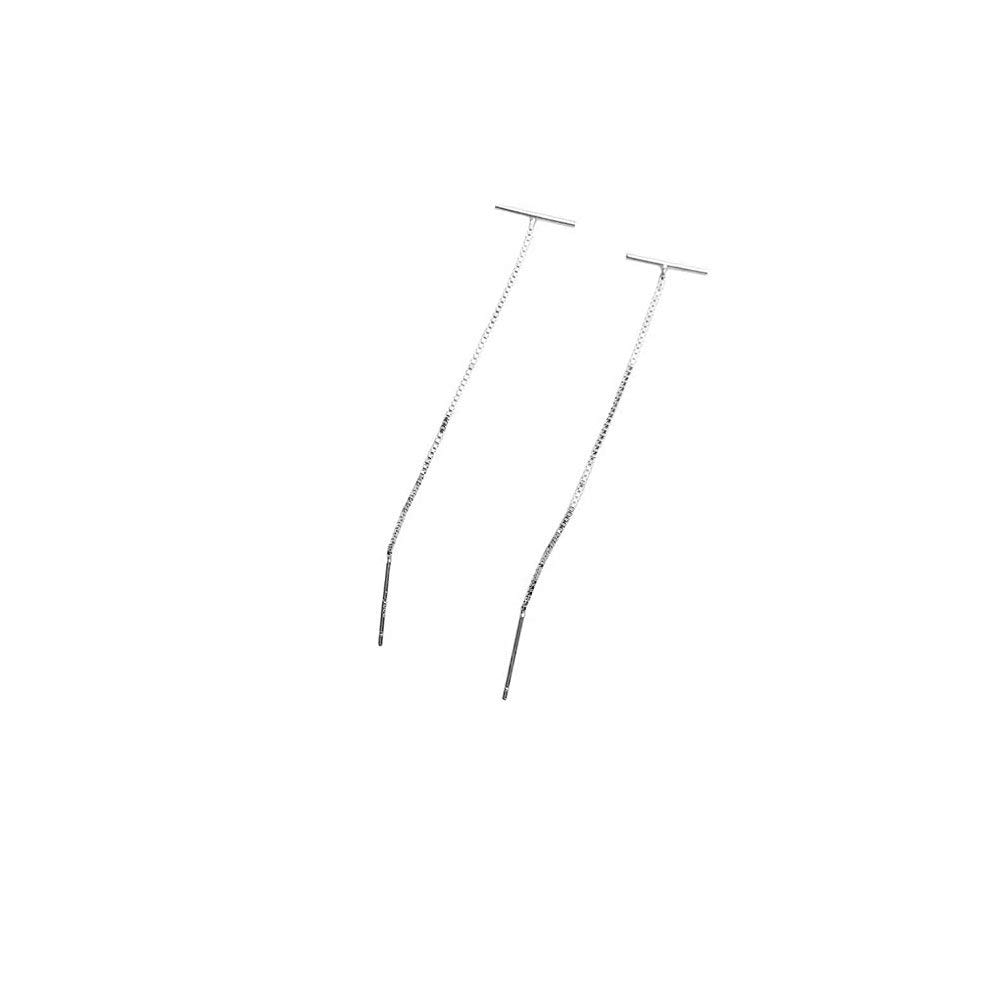 Minimalist Threader Bar Earrings for Women Girls S925 Sterling Silver Charm Long Tassel Chain Drop Dangling Simple Wire Thread Piercing Ear Stud Hypoallergenic Fashion Chic Earring (Silver)