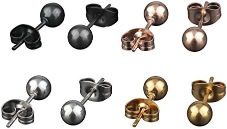 2-4Pairs 316L Surgical Stainless Steel Round 5mm Ball Studs Earrings