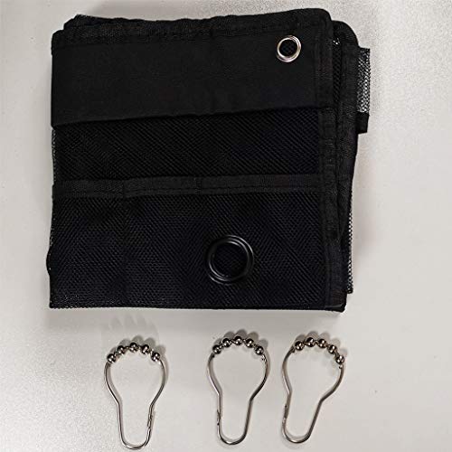 HuiDao Bath Hanging Caddy Shower Hanging Organizer 7 Quick Dry Mesh Pockets Storage Bag with 3 Ring Hooks for Hanging On Bathroom Curtain Rod, 27.5x15.7 Inch (Black) - Thumbnail 6