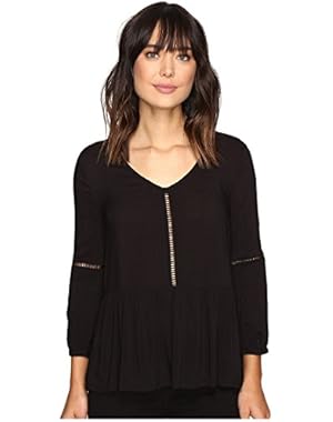 Calvin Klein Jeans Women's Pleated Drop Waist Peasant Blouse, Black