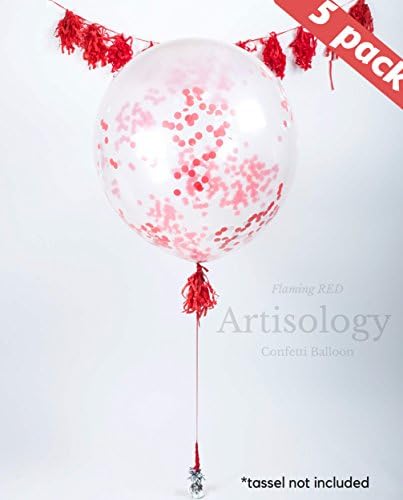 Red 36" Round Confetti Balloons by Artisology | 5 PACK | perfect for gender neutral baby shower, jungle or animal themed birthday party, kids birthday party, or any other celebration