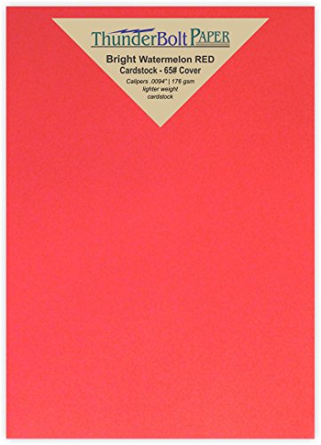 50 Watermelon Red Color Cardstock 65# Cover Paper - 5" X 7" (5X7 Inches) Photo|Card|Frame Size - 65 lb/pound Light Weight Cards - Quality Printable Smooth Surface Colorful Sheets