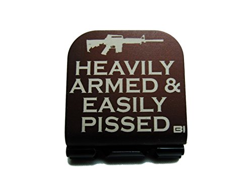 Heavily Armed & Easily Pissed AR Image Laser Etched Hat Clip Brown