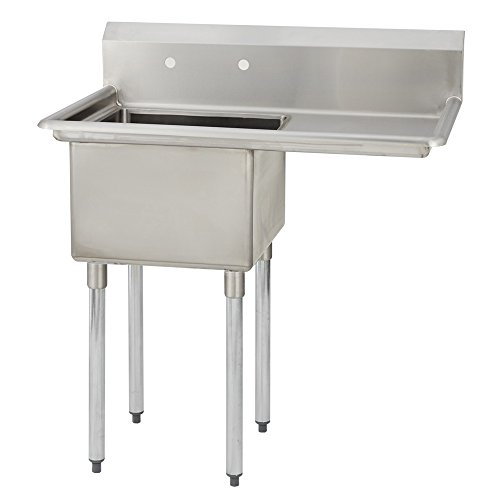 Fenix Sol One Compartment Stainless Steel Sink, Bowl: 16"L x 20"W x 12"D, Overall Size: 36.5"L x 25.8"W x 43"H, 1 x 18" Right Drainboard, Galv Legs - Thumbnail 2
