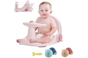 TUYEDOQE Baby Bath Seat, Infant Baby Bath Tubs Seat, Baby Bathtub Seat for Sit-Up 4 Suction Cups Stability Adjustable Backrest Support with 3 Turtle Bath Toys (Pink#2)