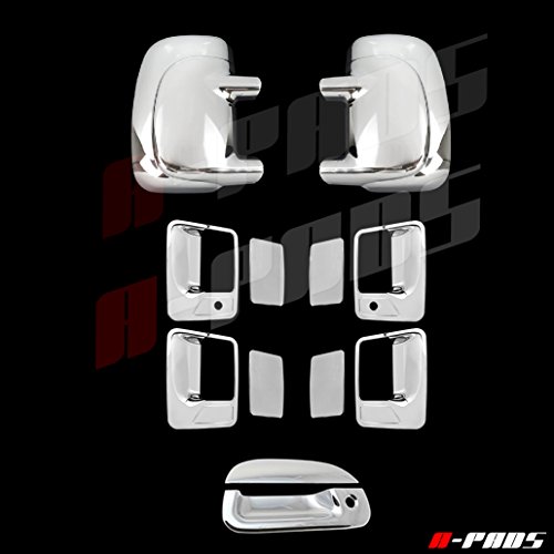 A-PADS 1999-2007 Ford F250 SuperDuty 4 Chrome Door Handle With Keyhole + Tailgate Cover + Mirror Cover