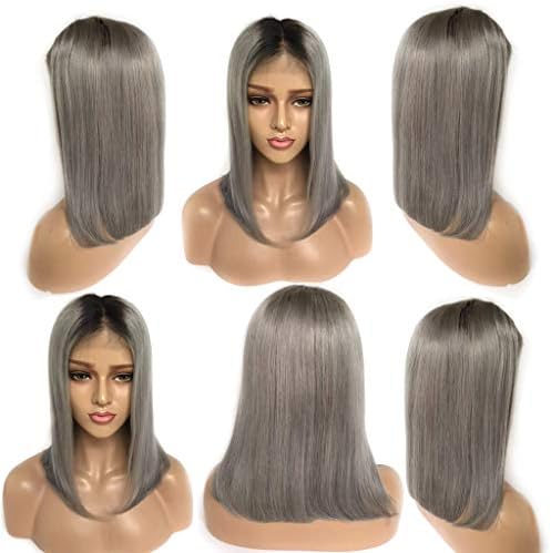 Peruvian 1B/Gray Color Lace Front Human Hair Wigs For Black Women Virgin Human Hair Straight Bob Wig With Baby Hair Natural Hairline On Sale 10Inch