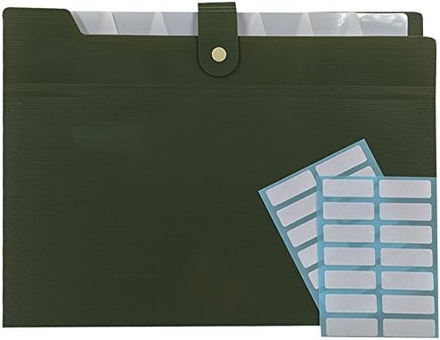 PheoGood 8 Pockets Expanding File Folders with 2 Pack Labels- Fit Letter Size and A4- Military Green Color- Portable Accordion Organizer for School Work, Office Document and Greeting Cards