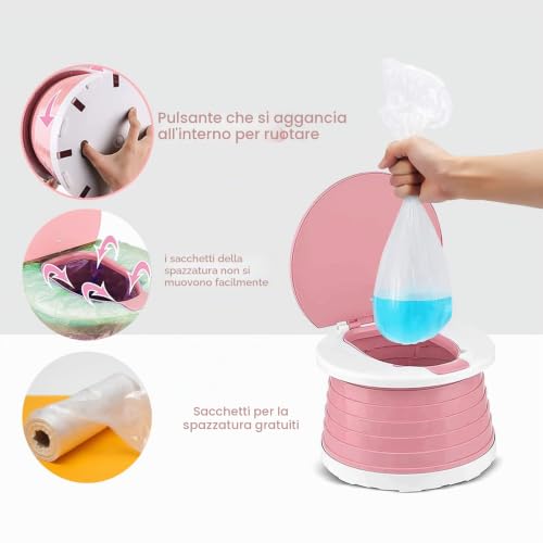 Folding Toilet for Children, Travel Potty, Folding Toilet Chair, Portable Potty Seat, Indoor Outdoor Travel Potty for Baby Training with Travel Bag (Pink)
