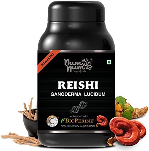 NUM NUM SUPERFOODS Reishi Mushroom Extract Ganoderma Lucidum Turmeric Extract Curcumin C3 Reduct Ashwagandha Extract with Bioperine Immune Health Booster