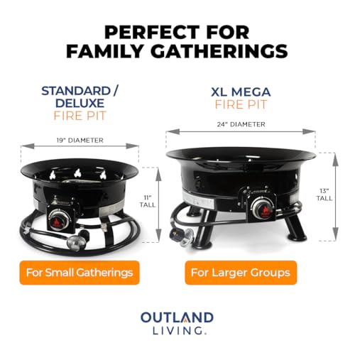 Outland Living Firebowl, Smokeless Fire Pit, Round Outdoor Portable Propane Gas Fire Pit with UV and Weather Resistant Durable Cover, 24-Inch Diameter 58,000 BTU 883 Mega Black Perfect for Outside Use