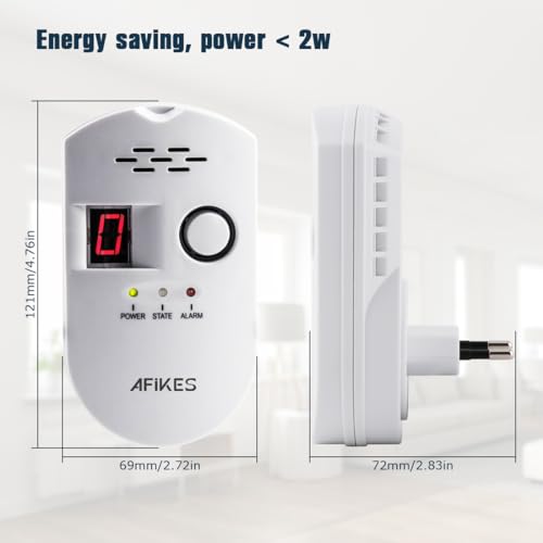 AFiKES - Gas Detectors, LPG/Natural Gas/City Gas Alarm, with Sound Alarm and LED Digital Display, Methane and Propane Butane Monitor (White)
