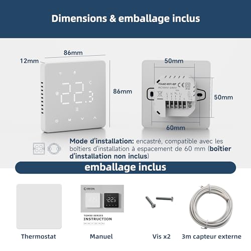 Beok Thermostat for Electric Floor Heating, Smart WiFi Thermostat Programmable Room Thermostats with Probe Compatible with Alexa and Google Home, 16A
