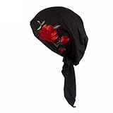 HOT！Head Wrap Cap ,BeautyVan Charming Women Rose Embroidery Cancer Chemo Beanie Scarf Head Wrap Cap (Black)