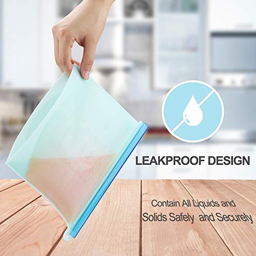 Reusable Silicone Food Storage Bags (Set of 6)-2xLarge 50oz, 2xMedium 30oz, 2xSmall 16oz, Sungwoo Airtight Seal Food Bag for Sandwich, Fruits, Liquid, Snack, Freezer, Microwave, Dishwasher Safe