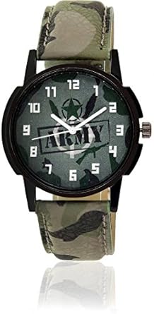 Leather Army Strap Analogue Multi-Coloured Dial Mens Wrist Watch