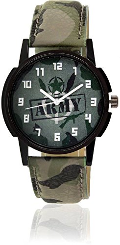 Leather Army Strap Analogue Multi-Coloured Dial Men's Wrist Watch