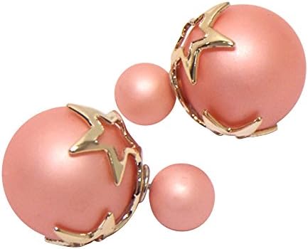 Goldtone Starfish Double-Sided Peekaboo Stud Pink Imitation Pearl Earrings (Pink)