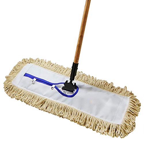 24" Industrial Strength Loop-End Cotton Dust Mop with 56" Long Wood Handle and Metal Frame, Best Value for Wet and Dry Mopping on Hardwood, Laminate, Concrete Floor Thick Tufted Mop Head - Thumbnail 7