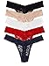 TALEVE Women's Sexy Lace Cheeky Thong Underwear Plus Size Nylon Hipster See Through Panties Pack of 5