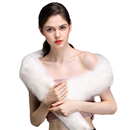 Bettli Women's Men's Extra Large Faux Fox Raccoon Fur Scarf Collar Stole Shawl (White)