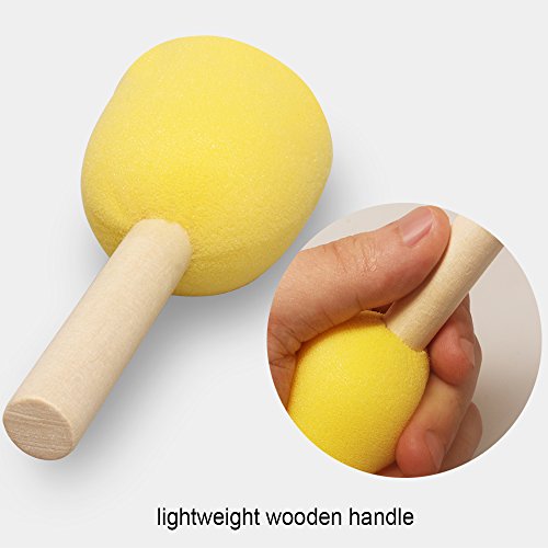 30 Pcs Round Paint Foam Sponge Painting Brushes Set Assorted Size with Wooden Handle Sponge Stippler Set/Drawing Tools For Kids, DIY Crafts (5 Size)