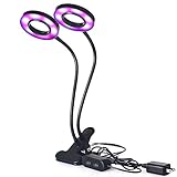 Dual Head Led Grow Lights, Aokey 18W Clip On Plant Grow Lamp with Double on/off Switch and 360° Adjustable Goose Neck for Indoor Garden Greenhouse, Plant Growing
