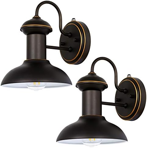 Nightfall to Daybreak Sensor Outside Coach Mild, Exterior Porch Lights Anti-Rust Wall Mild, Oil Rubbed Bronze Wall Lantern with Metallic Shade for Entryway, Entrance Door, ETL Listed, 2 Pack