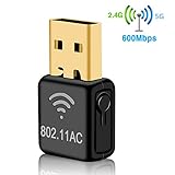 Wonsidary USB Wifi Adapter, AC 600Mbps Dual Band(5GHz/433Mbps + 2.4GHz/150Mbps) Wireless Network Dongle for Laptop Destop Windows XP/Vista/7/8/10, Mac OS X 10.6-10.13 (Mini 600Mbps)