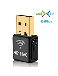 Adaptador WiFi USB, AC 600 Mbps Dual Band (5GHz 433mbps + 2.4 GHz 150Mbps) Dongle de red inalámbrica para computadora Destop Windows XP Vista 7 8 10, Mac OS X 10.6 10,13