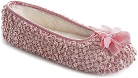 Ladies Girls Knitted Chenille Ballerina Flower Jewel Fur Slippers Pink Cream Size 3/4 5/6 7/8