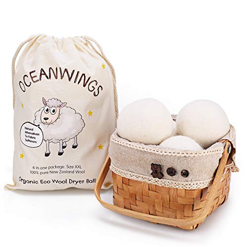 Dryer Balls Organic Eco Wool Dryer Balls 6pack 100% Natural Fabric Softener Shorten Laundry Drying Time and Reduce Wrinkles XXL White (2.95inch)