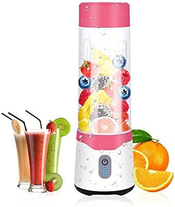 Portable Blender for Shakes and Smoothies, USB Blender Single Serve Rechargeable, Personal Blender Juicer, Baby Blender Cup for Travel 500ml, with Upgraded Strong Power Motor (FDA, BPA Free) (Pink)