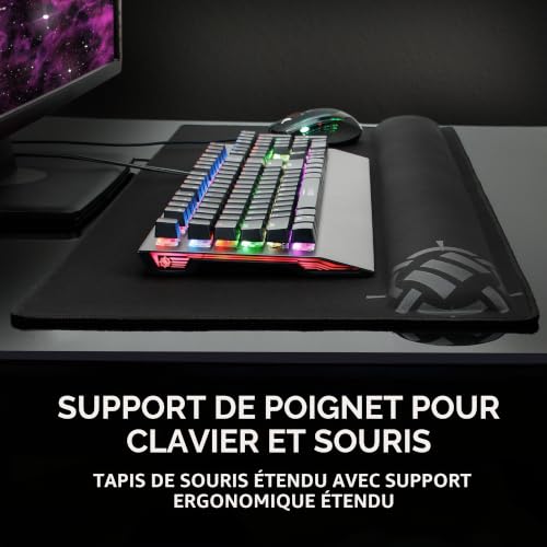 ENHANCE Large XXL Gamer Mouse Mat for PC Gamers with Stand - Ergonomic Mouse Mat with Wrist Rest (80 x 35 x 2.5 cm) - Anti-Scratch Stitching and Superior Quality Surface - Black