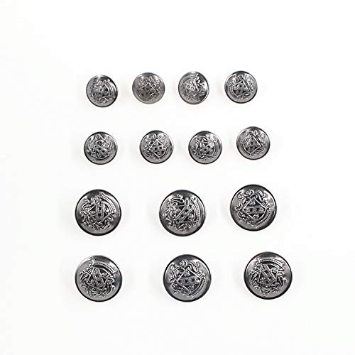 14 Pieces Antique Metal Button for Blazer, Buttons Set for Suits, Sport Coat, Uniform, Jackets (Antique Silver) Leekayer