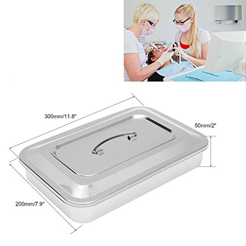 Medical 304 Stainless Steel Instrument Tray Lab Instrument Dental Tool Organizer Holder with Lid and Handle Grip Size 12"x8"x2" - Thumbnail 2