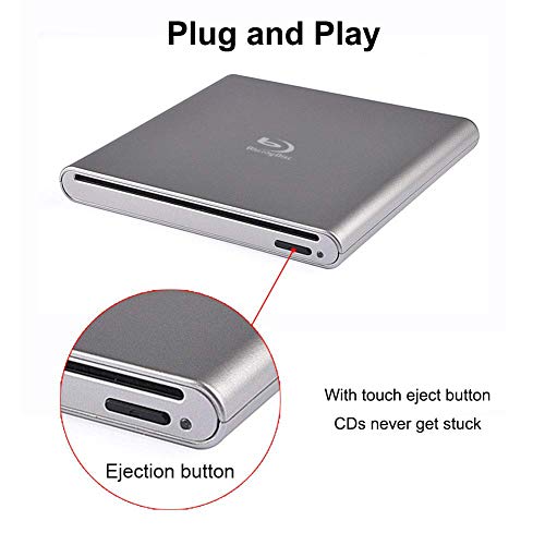 External Blu Ray Drive Portable Blu-Ray Player USB 2.0 Slot in BD CD DVD Burner with Eject Button Write Read CD DVD BD for Notebook Pro Air iMac Laptop (Sliver)