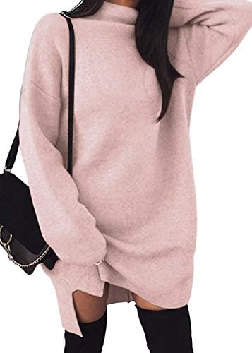 Just For Future Women's Oversized Long Sleeve Turtleneck Pullover Slit Sweater Dress