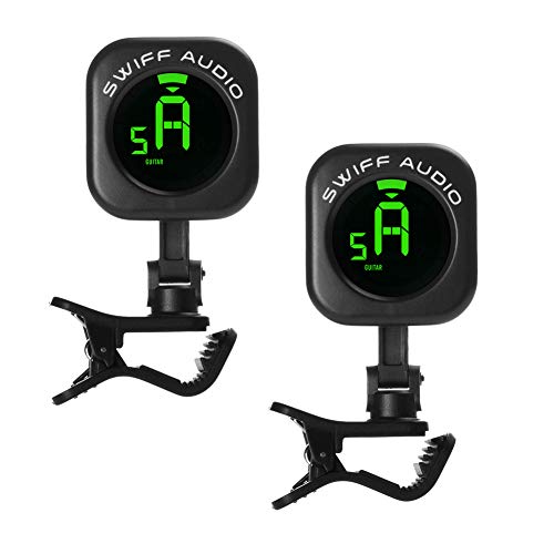 SWIFF Guitar Tuner Clip-On, Unique circle design, Sensitive Fast Tuning, Easy to Use, Big Clear VA Display for All String Instruments with Bass, Ukulele, Violin Accessories, Upgraded Tuner, Pack of 2