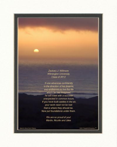 Personalized Graduation Gift with "If One Advances Confidently in the Direction of His Dreams" Inspirational Poem. Ocean Sunset Photo, 8x10 Double Matted. Special Gift for Graduation or Any Occasion. Gift for Graduate 2016