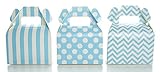 Light Blue Candy Box Set, Baby Shower Favor Boxes (36 Pack) - Winter Frozen Birthday Party Supplies, Striped, Chevron & Polka Dot Small Square Gable Wedding Gift Box