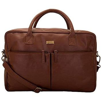 Yelloe Spacious PU Tan Laptop Bag with 2 Front Pockets for Men