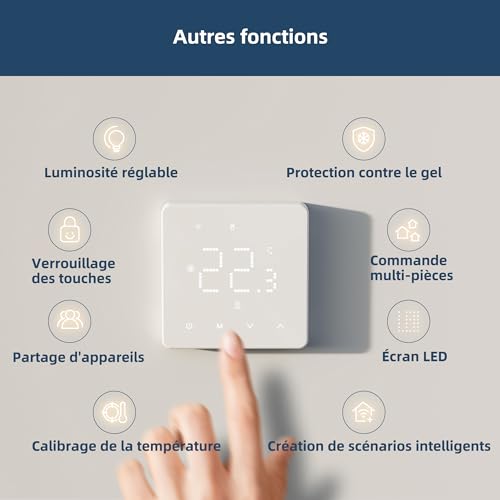 Beok Thermostat for Electric Floor Heating, Smart WiFi Thermostat Programmable Room Thermostats with Probe Compatible with Alexa and Google Home, 16A